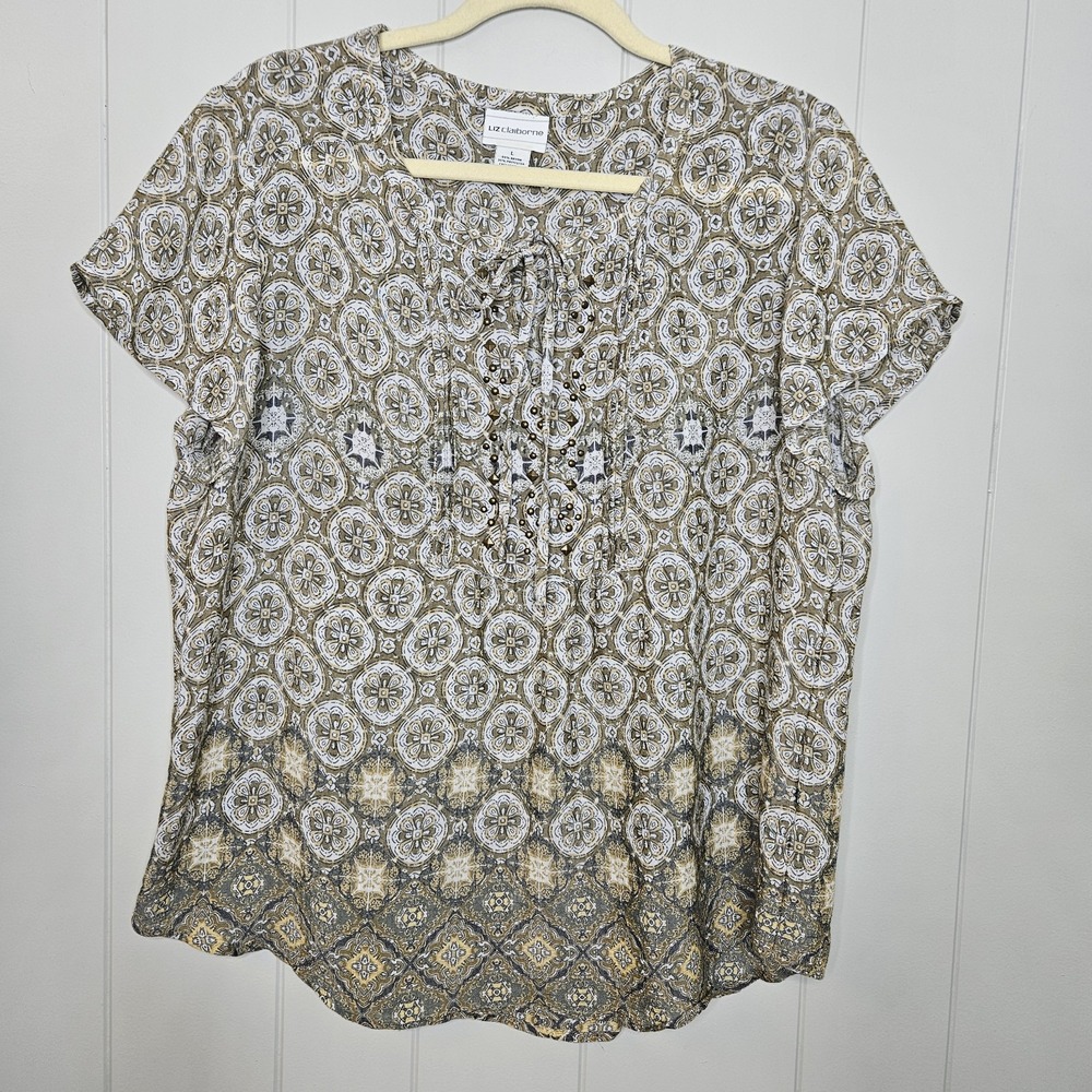Lize Claiborne Lightweight Browns And‎ White Size Large Tie On Front